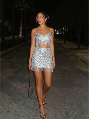 Saylor Persephone Top & Mini Skirt Set in Platinum